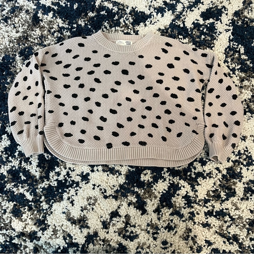 Jackson Rowe Chukar Polka Dot Pattern Sweater - Tan and Black - Scalloped Hem